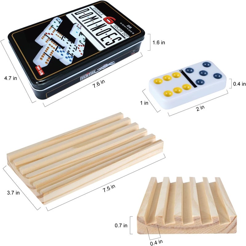 GOTHINK Dominos Set for Adults with 4 Wooden Trays/Racks, Double 6 Dominoes Set with Holders, 28 Tile Colored Dot Dominos Games Set with Case Mexican Train Accessories Board Games for Family - Image 2
